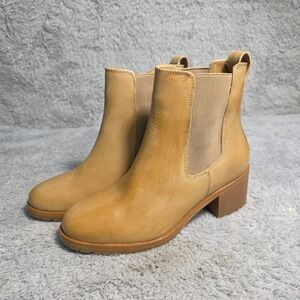 Nisolo Heeled Chelsea Boot Almond Tan Leather Lug Sole Women 6 NEW Flaw